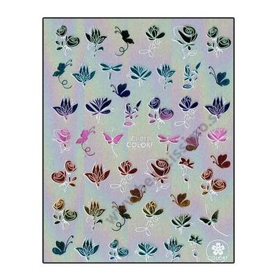 APHRO NAILS NÁLEPKY NA NECHTY GOLD FLOWERS COLORFUL CJ015SZ